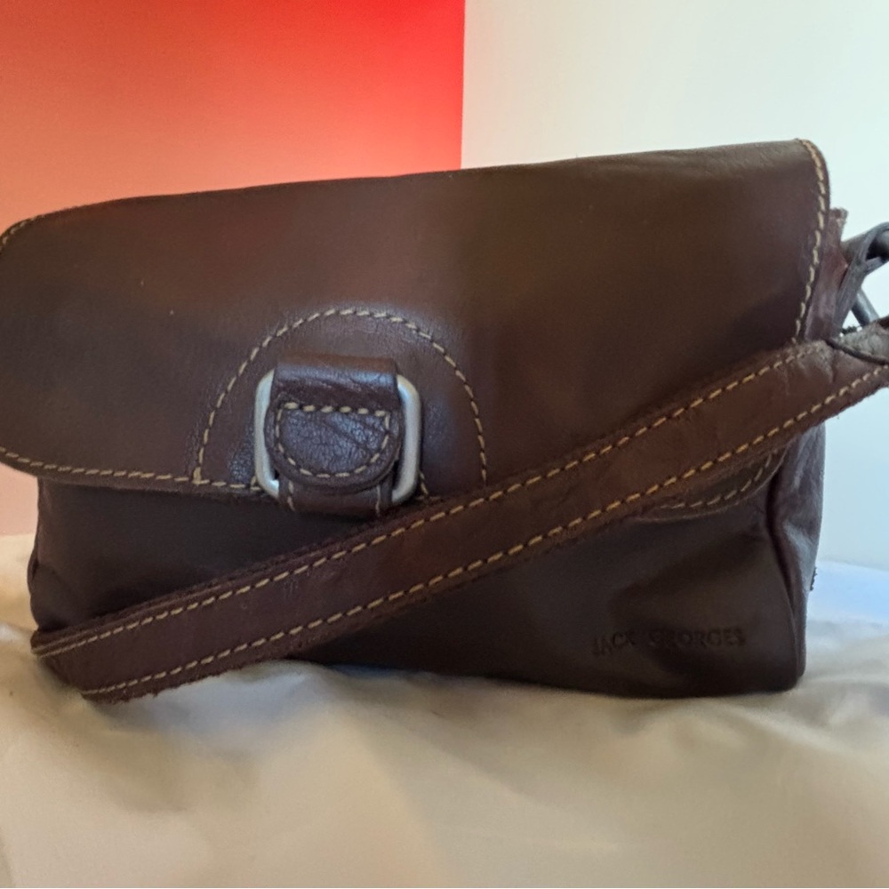 JACK GEORGES Brown Leather Crossbody, Voyager Olivia